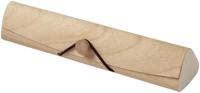 Astuccio legno con penna, matita, righello, temperino e gomma