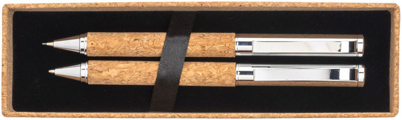 Parure penna e micromina in astuccio sughero